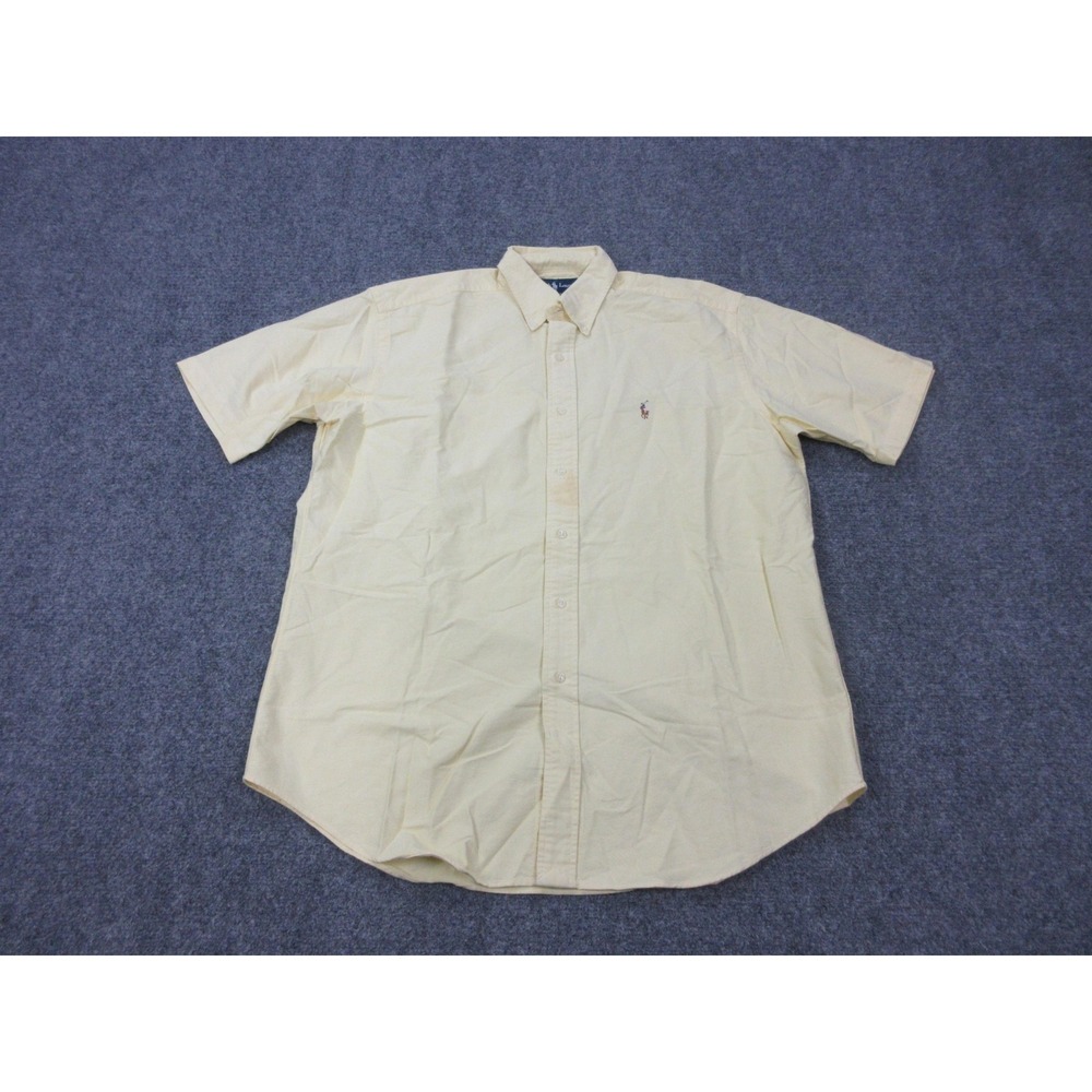 Vintage Ralph Lauren Shirt Mens Medium Yellow Blake Cotton Short Sleeve Button